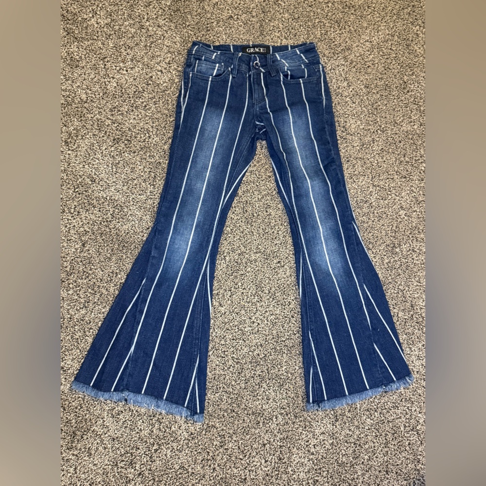 Grace in LA Striped Flare Jeans (005G)